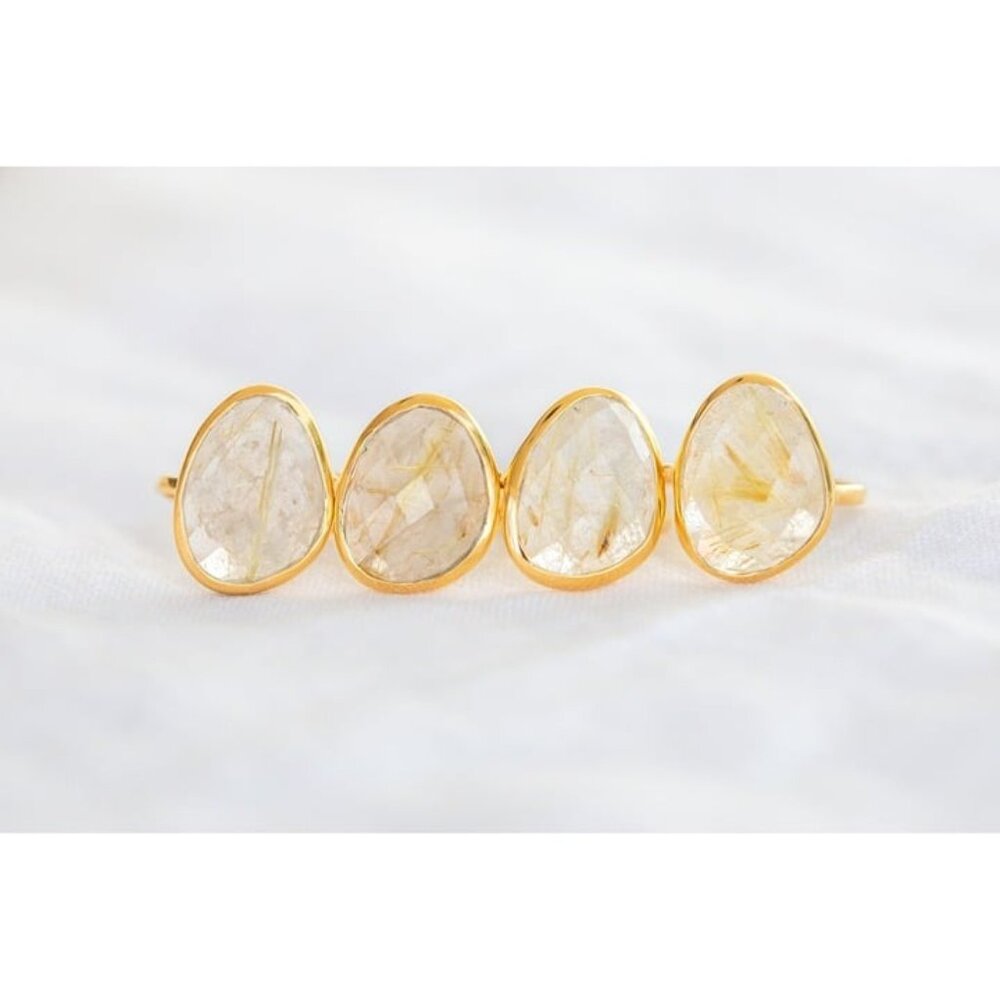 Gemstone Ring Golden Rutile Quartz Ring Statement Ring Gold Rutilated Quartz - Picture 6 of 13
